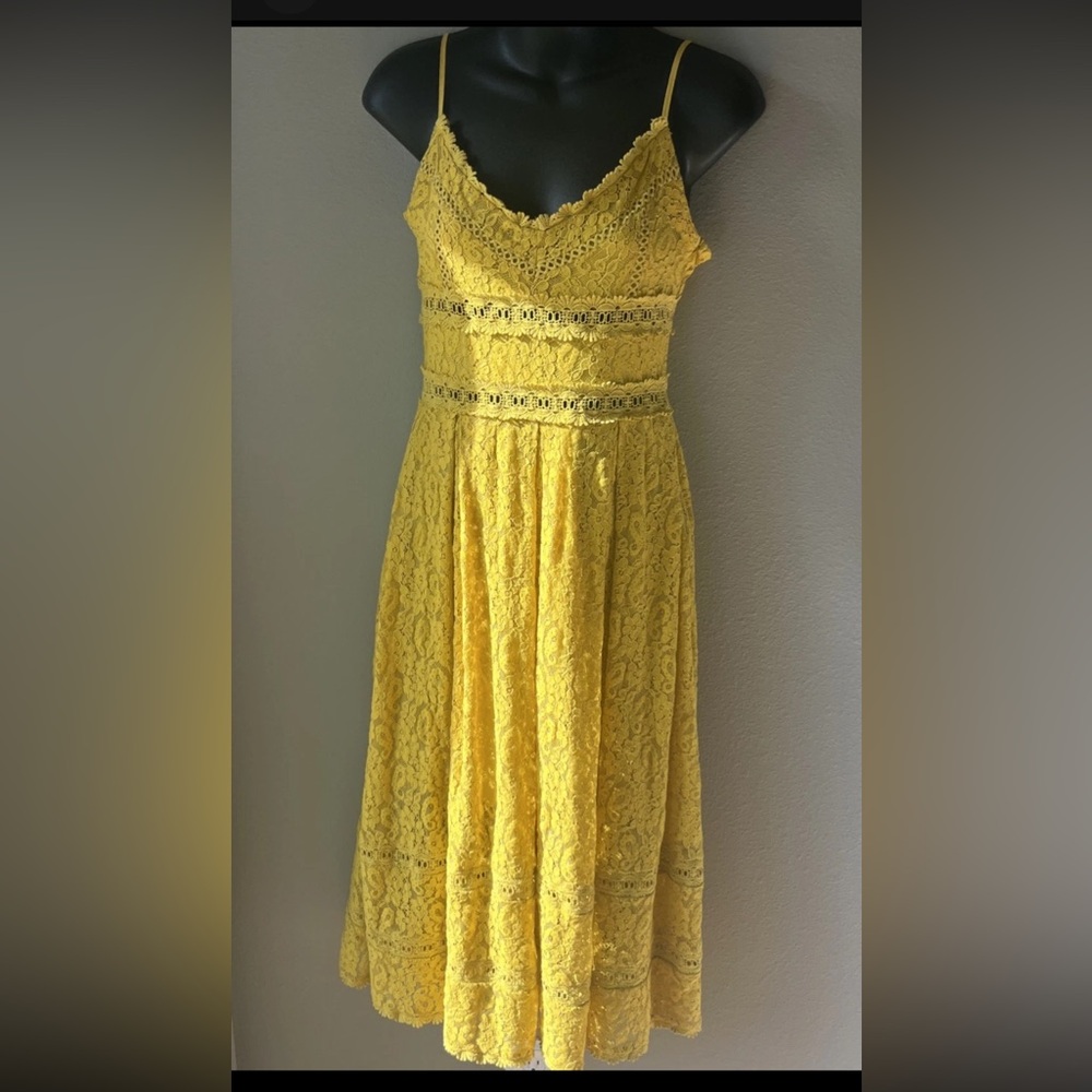 NSR Yellow Lace Eyelet Midi Dress Size S - Fit & Flare
